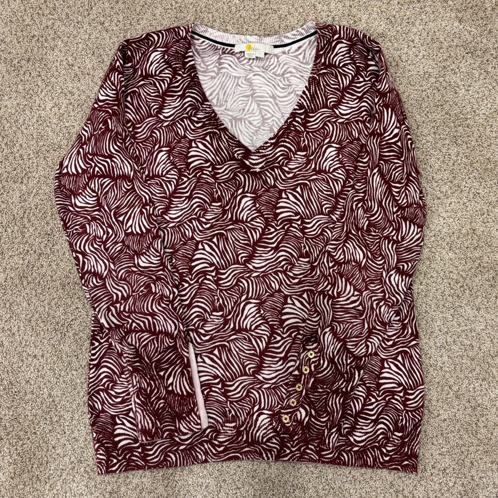 Boden Eldon Cotton Sweater Maroon Zebra Size S